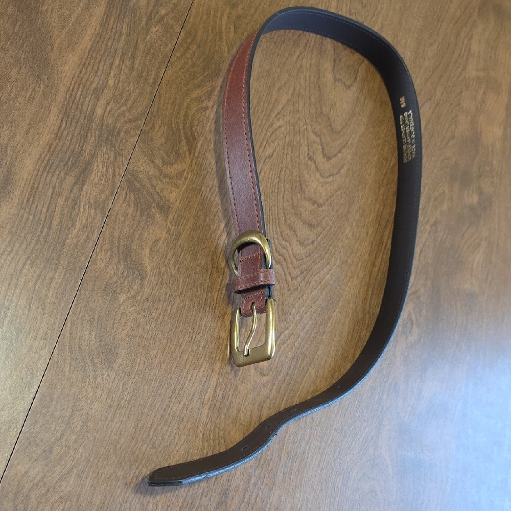 Brown Genuine Leather‎ Women's Belt Size Small 1" Thin Gold Buckle - Picture 3 of 8